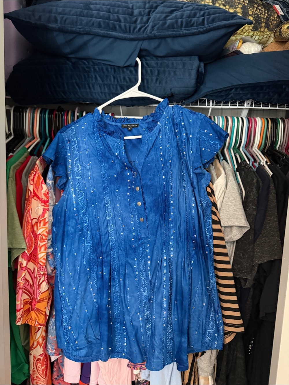 Ava & Grace Royal Blue Embellished Boho Top